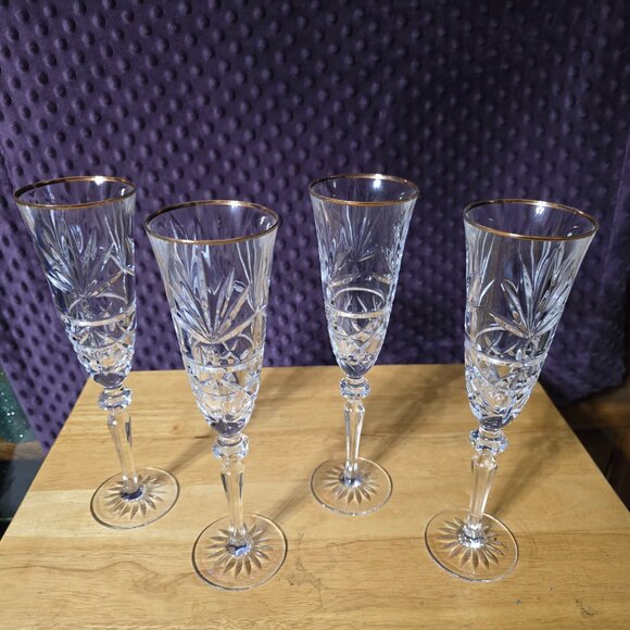 CRISTAL D'ARQUES  ( 4 ) GOLD RIM Champagne Flutes "Traditions Gold Collection" - Picture 7 of 8